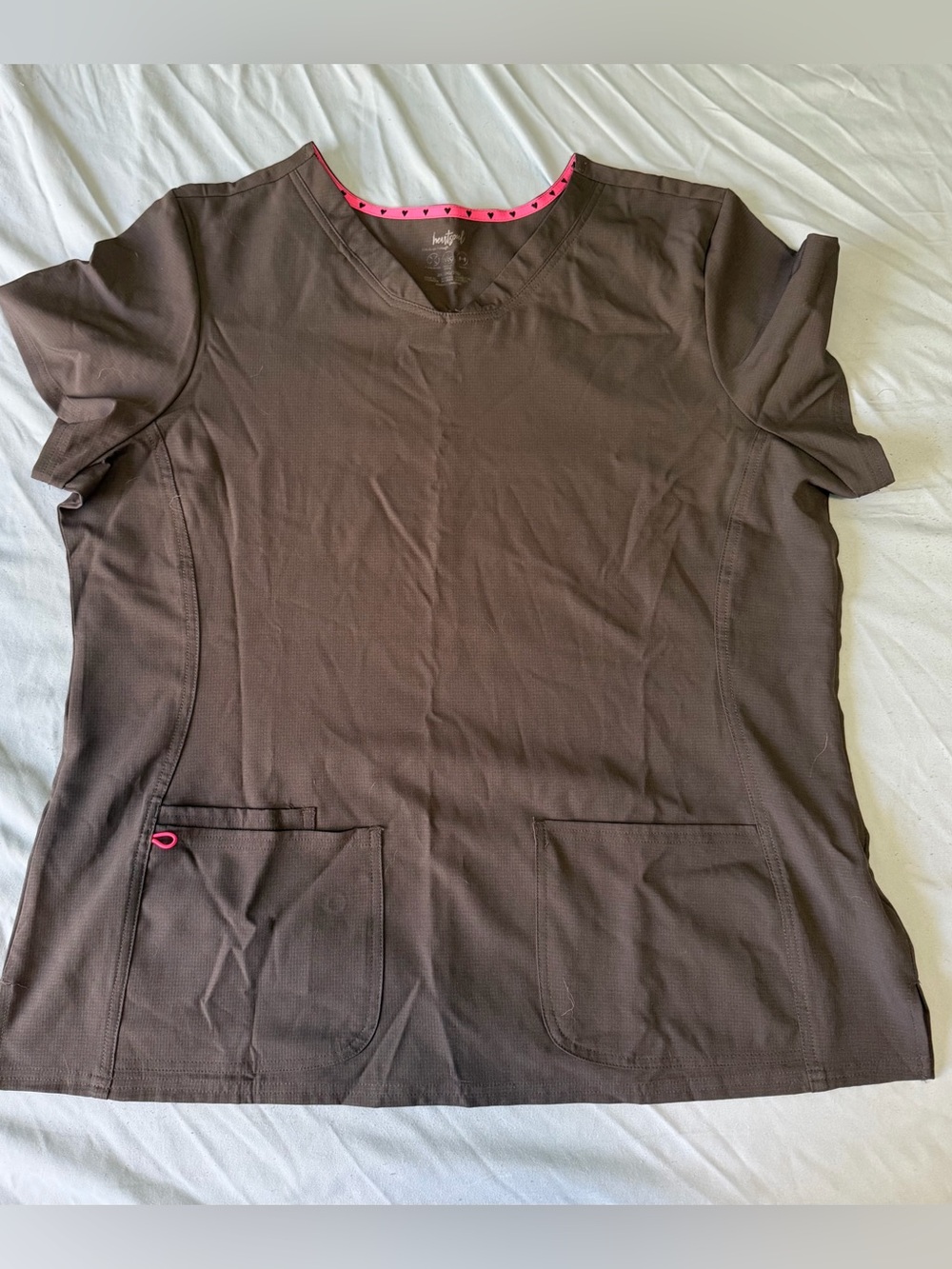Grey Medical Scrub Top with Pink Trim